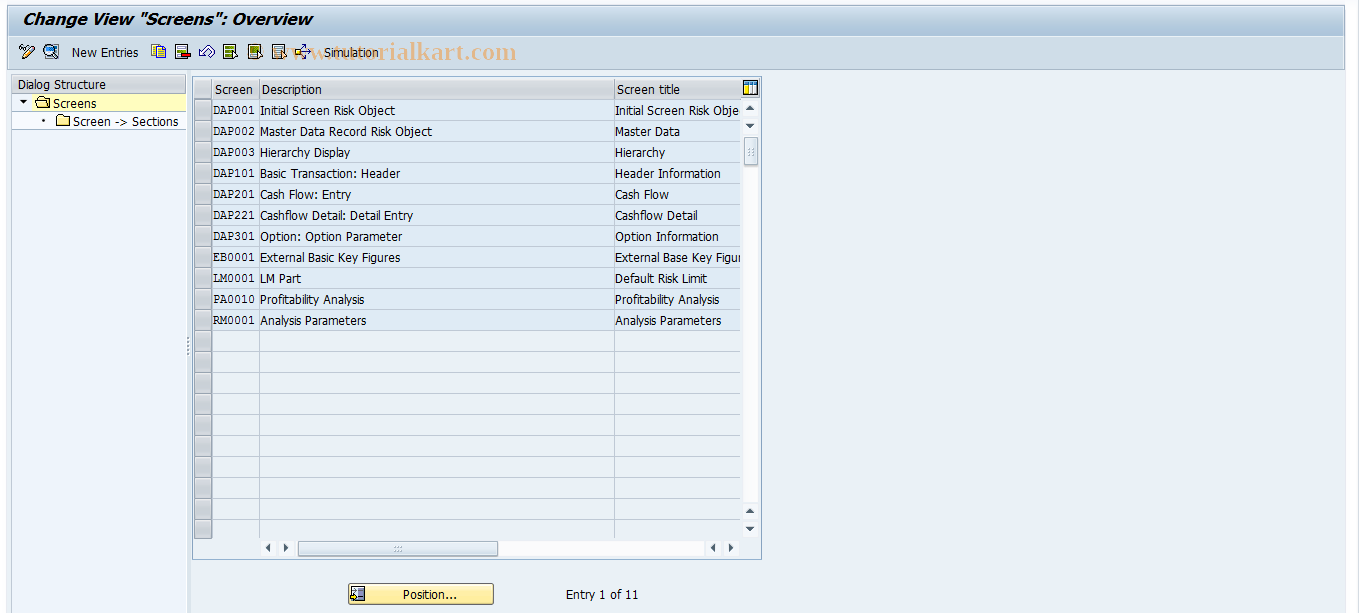 SAP TCode RCC05 - RO Control: Screens