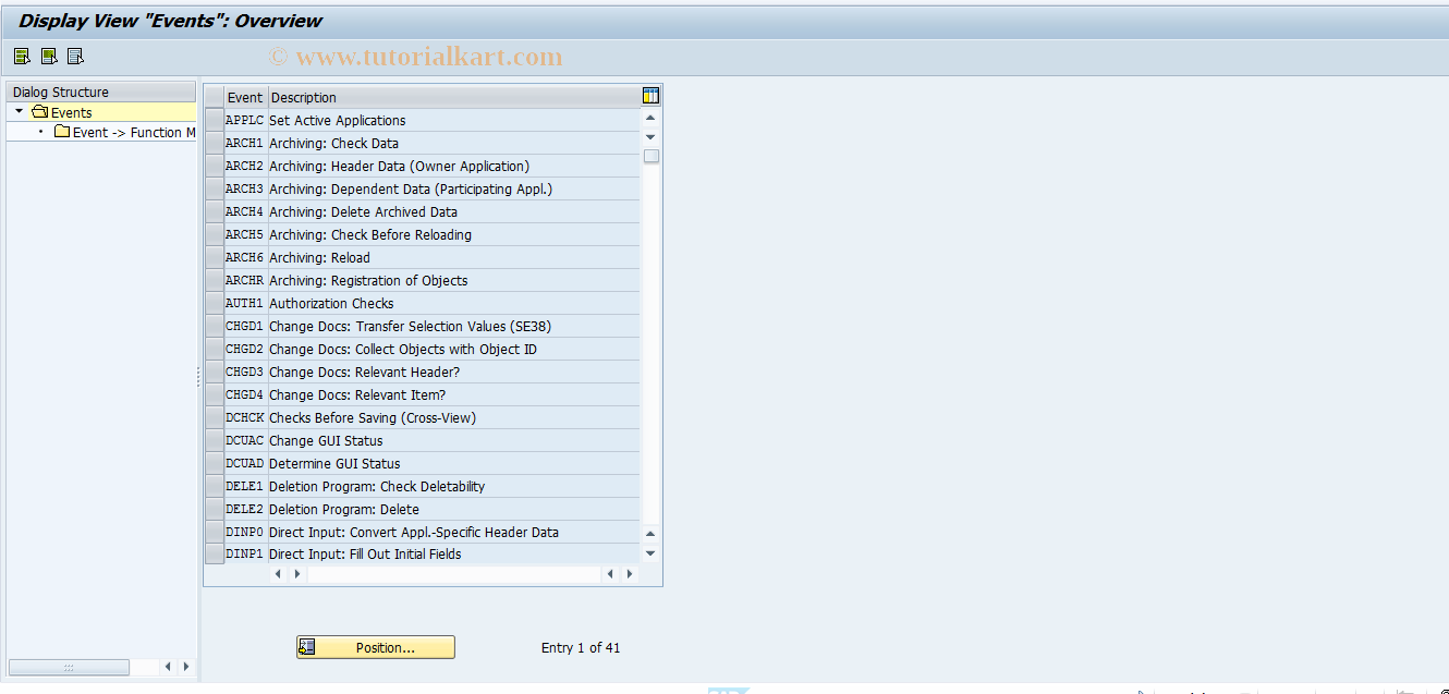 SAP TCode RCC07 - RO Control: Events