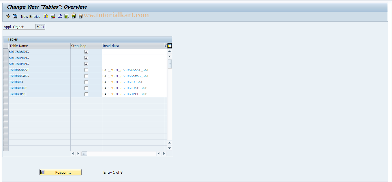 SAP TCode RCC0G - RT Control: Tables