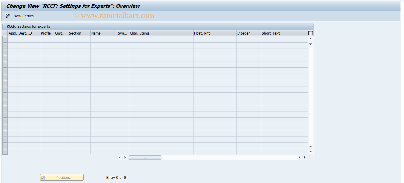 SAP TCode RCC_PARAM - RCCF: Settings for Experts