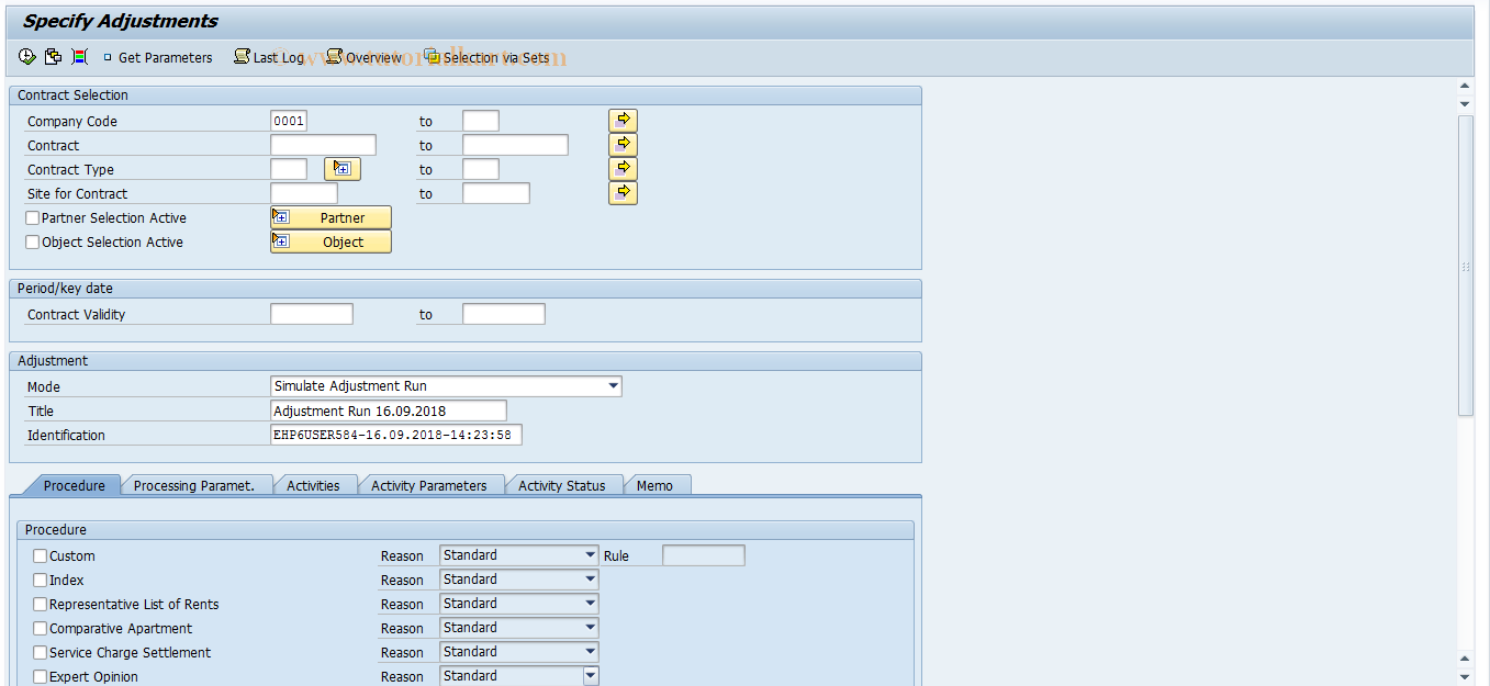 SAP TCode REAJPR - Specify Adjustments