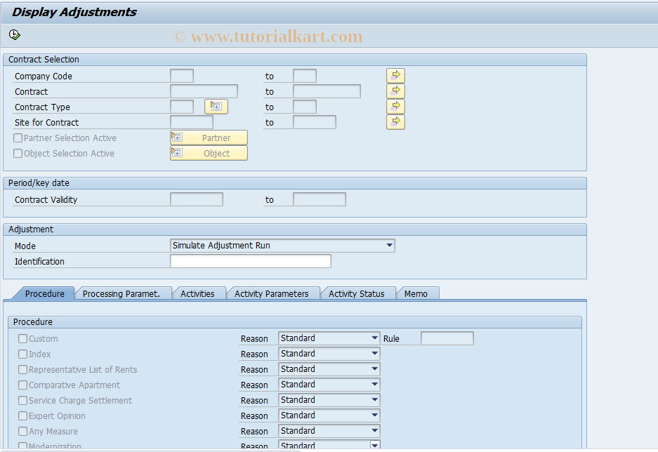 SAP TCode REAJSH - Display Adjustments