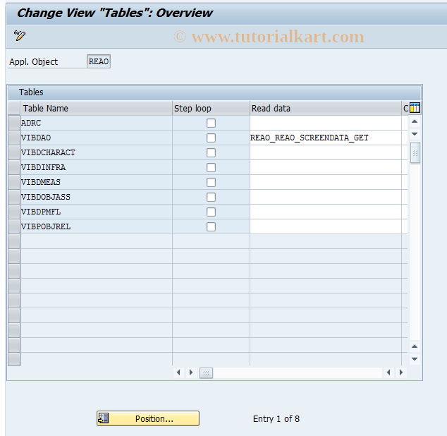 SAP TCode REBDAO0016 - AO: Tables