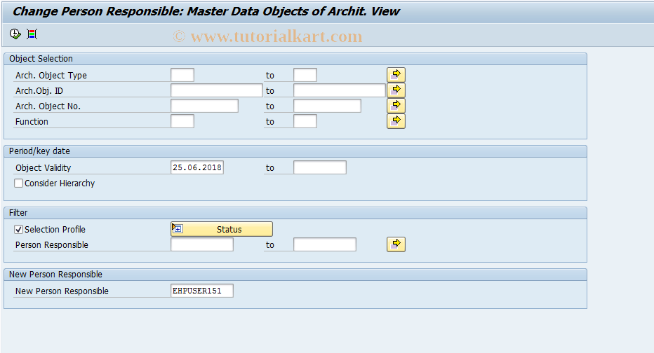 SAP TCode REBDAORP - Change Person Resp.: Arch. Objects