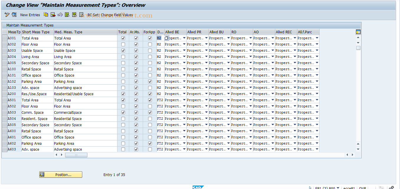 SAP TCode REBDMSA - Maintain Measurement Types