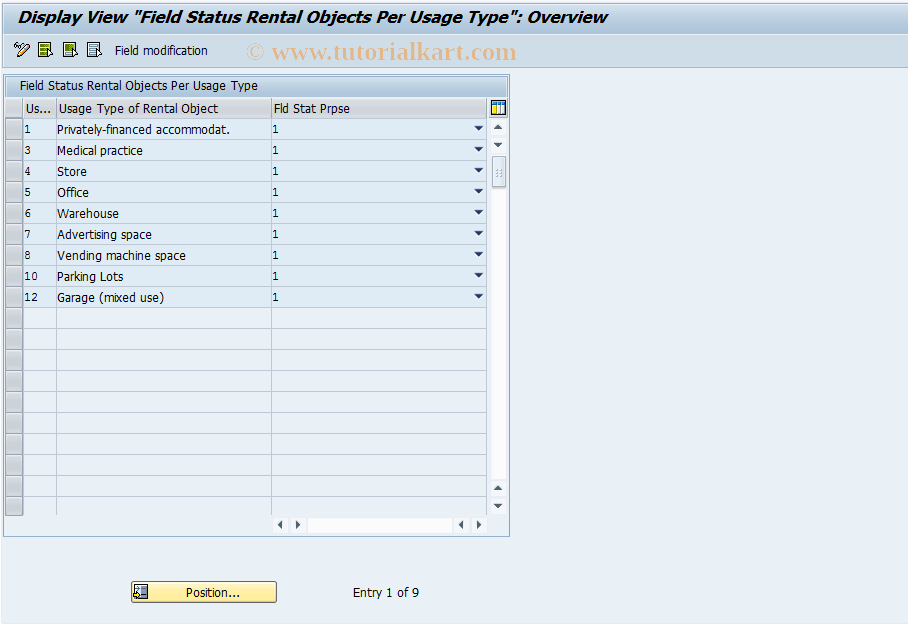 SAP TCode REBDTIVBDROFSTATUS - Cust: Maintain Field Group  per UsgType