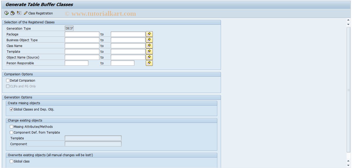 SAP TCode REBFCR03 - Generate Table Buffer Classes