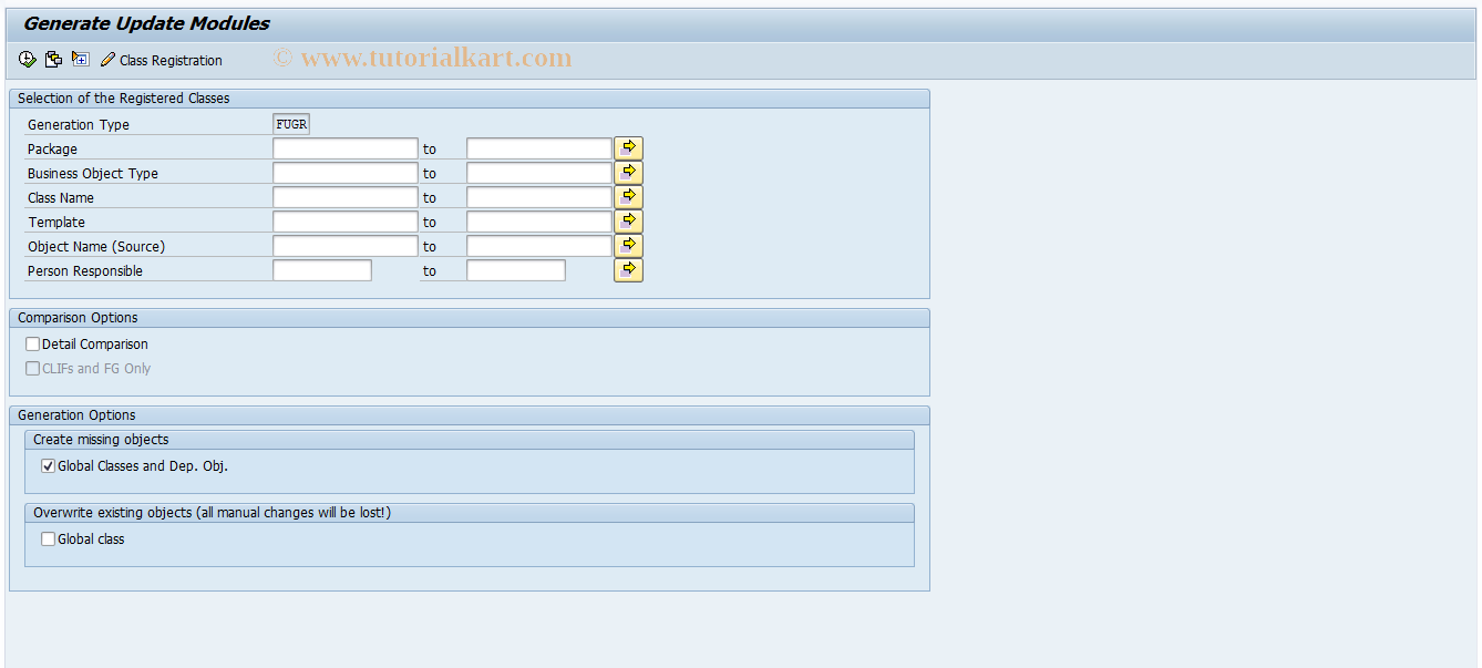 SAP TCode REBFCR04 - Generate Update Modules