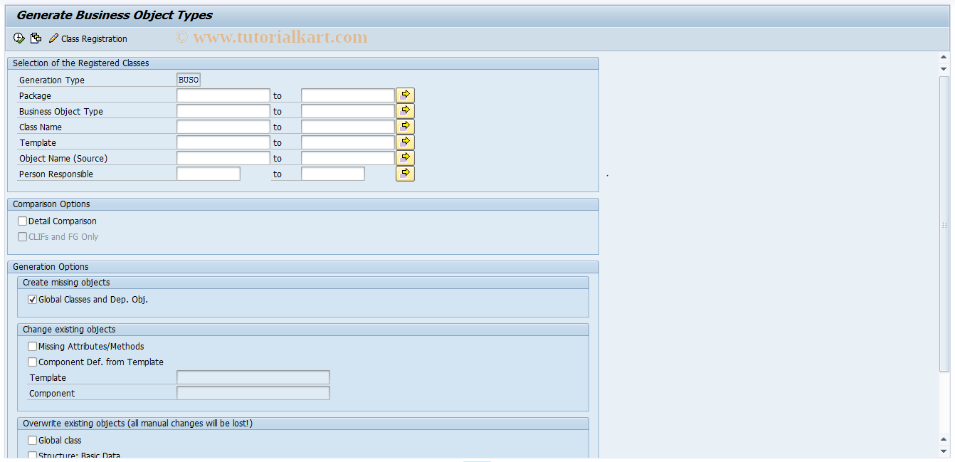 SAP TCode REBFCR05 - Generate Business Object Types