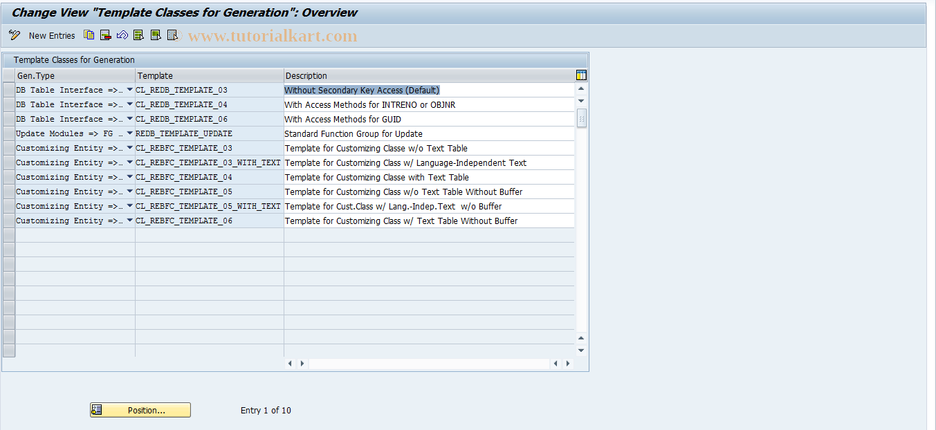 SAP TCode REBFCR11 - Template Classes for Generation