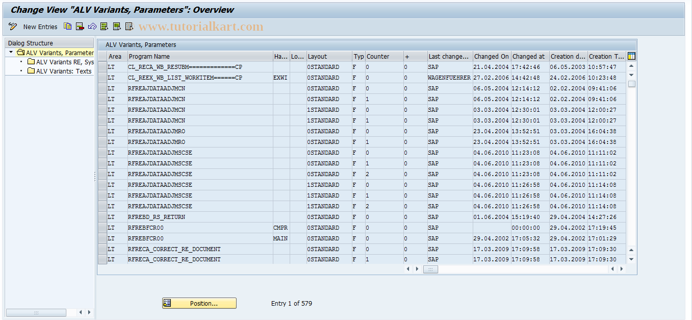 SAP TCode RECAALVTRANS - Transport RE ALV Variants