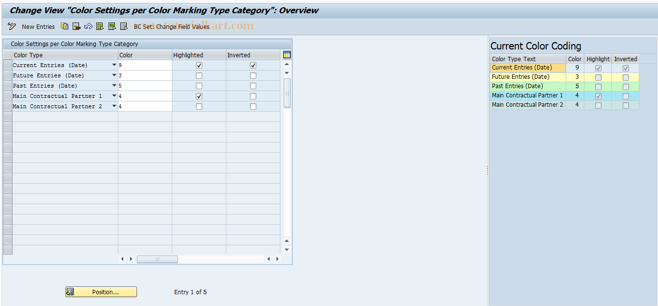 SAP TCode RECACOLOR - Colors in the Application