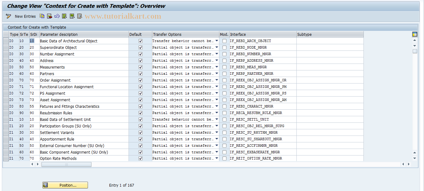 SAP TCode RECACOPA - Parameters for Create with Template