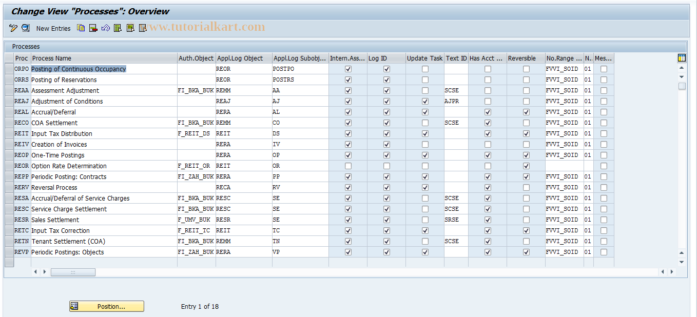 SAP TCode RECACPROCESS - RE-FX: System Table Setting- Process