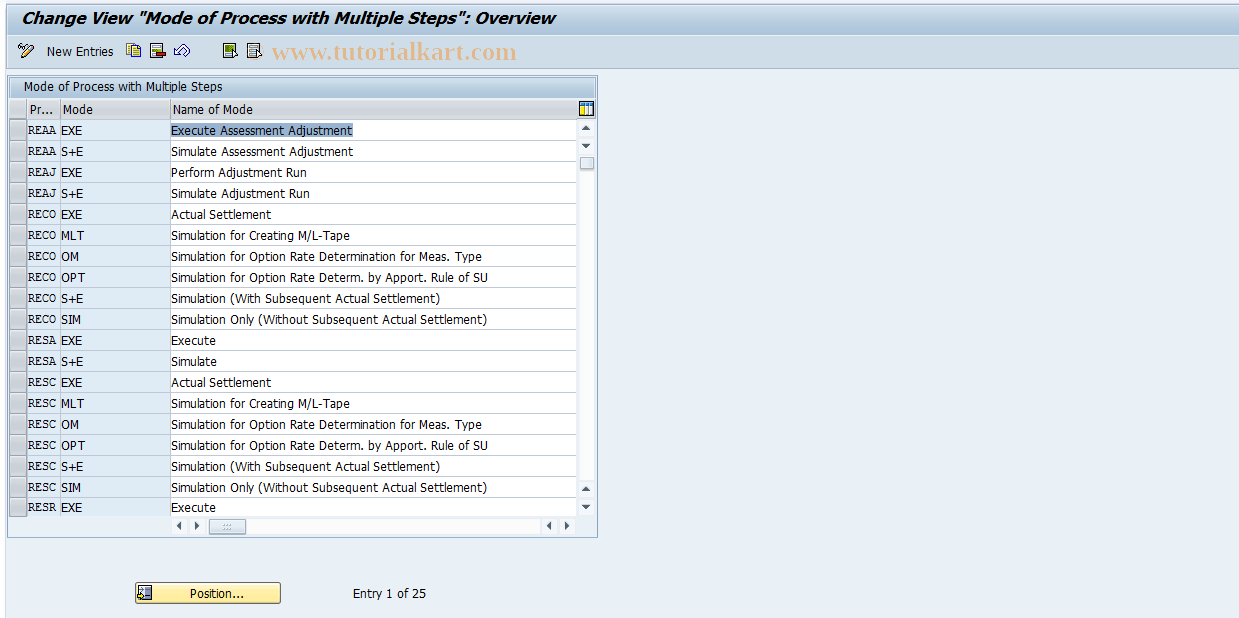 SAP TCode RECACPROCESSMODE - Processing Mode