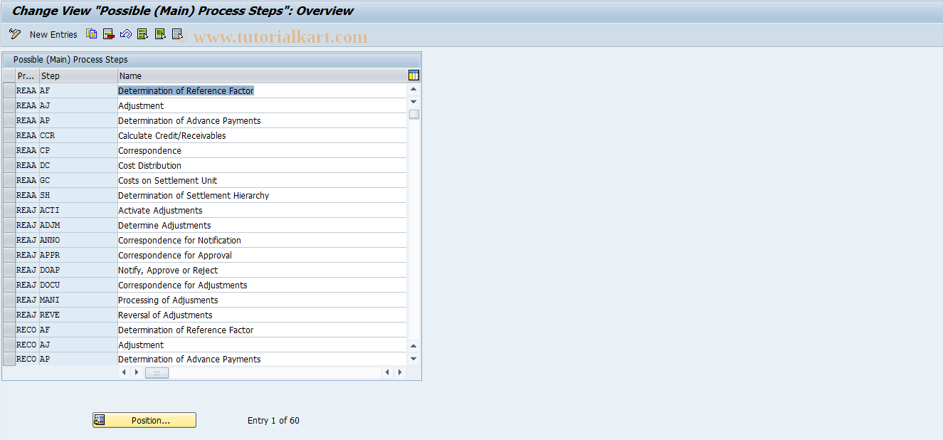 SAP TCode RECACPROCESSSTEP - Process Step