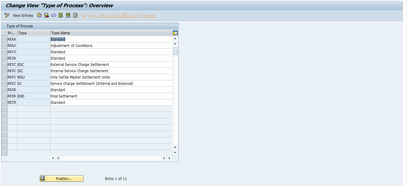 SAP TCode RECACPROCESSTYPE - Process Type