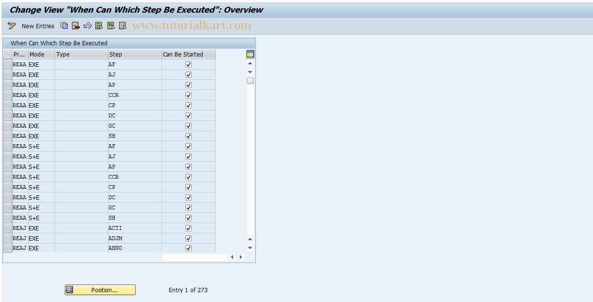 SAP TCode RECACPROCSTEPABLE - Process Mode and Process Step