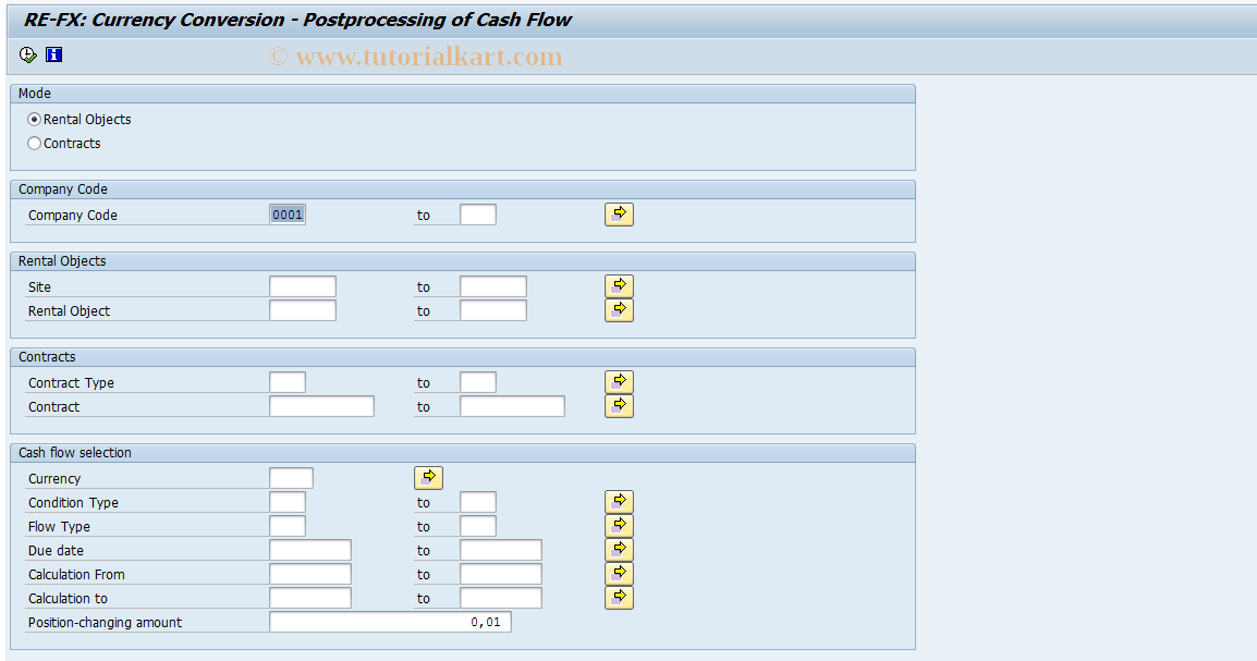 SAP TCode RECAECADJCF - Euro Changeover: Adjust Cash Flow