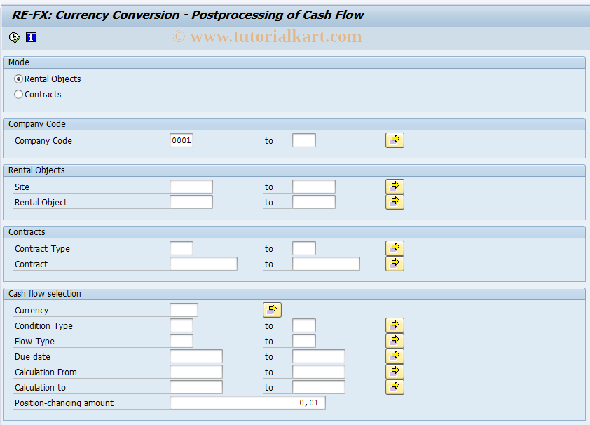 SAP TCode RECAECADJCFRO - Cash Flow - Rental Objects