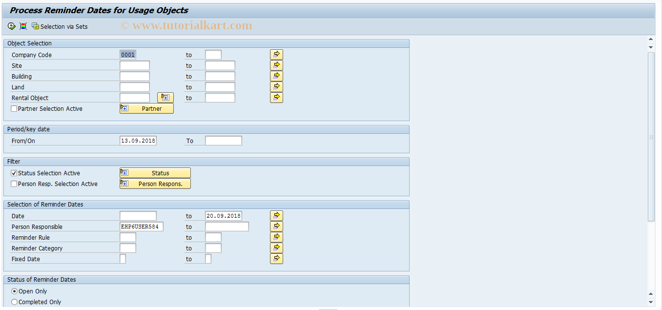 SAP TCode RECARSBD - Process Dates for Usage Objects