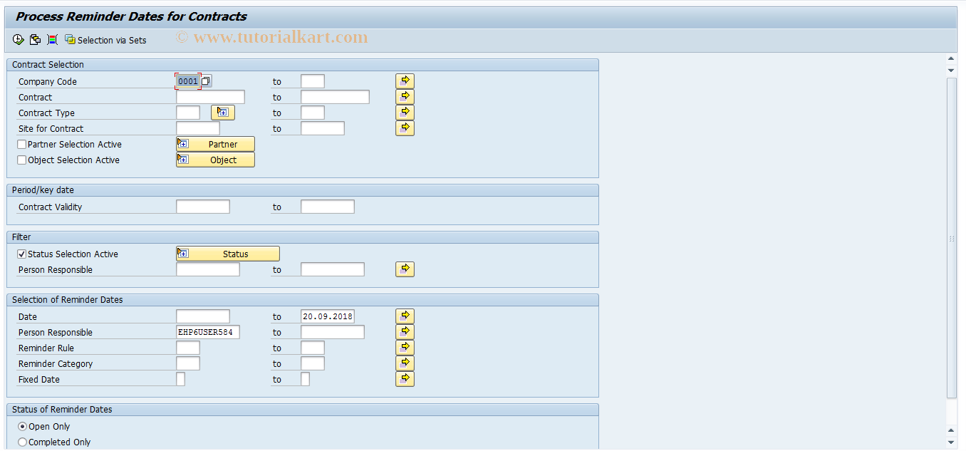 SAP TCode RECARSCN - Process Dates for Contracts