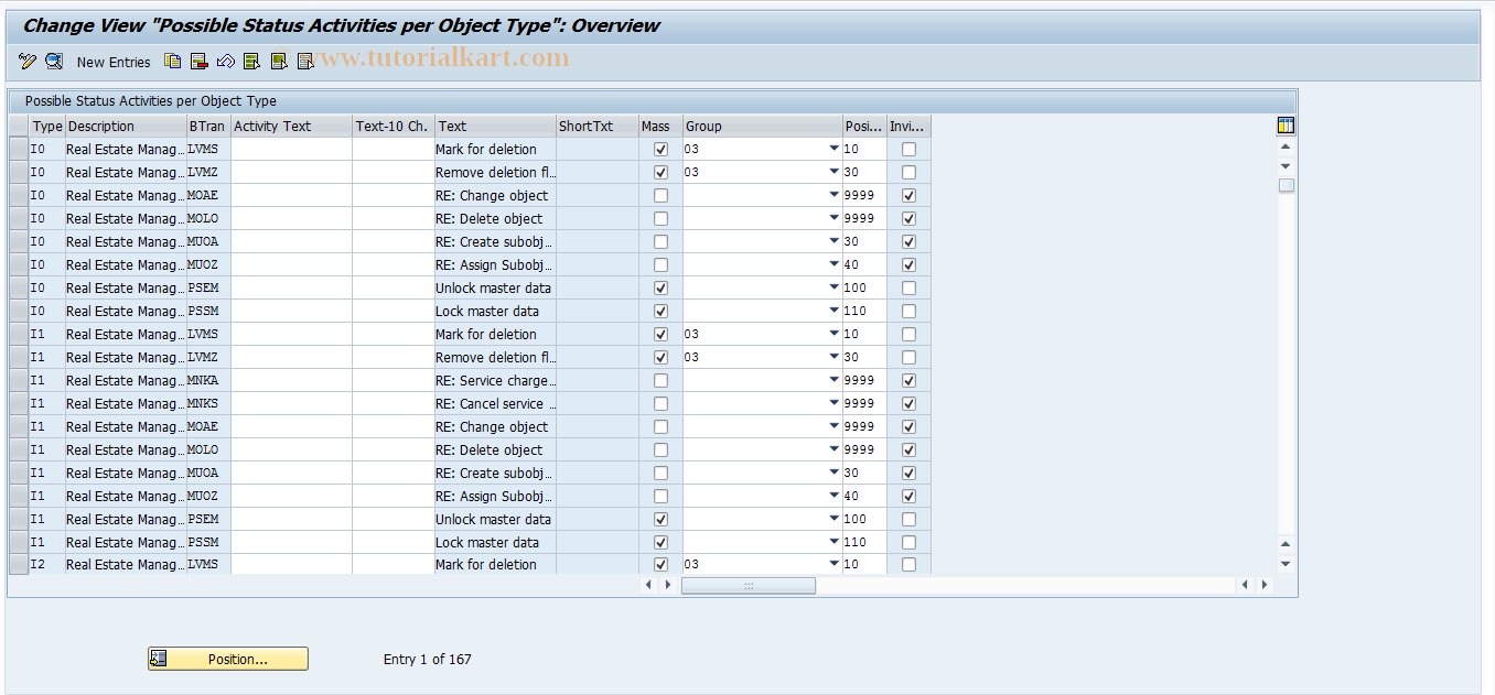 SAP TCode RECASTATOBJ - Possible Status Activ. per Obj.Type