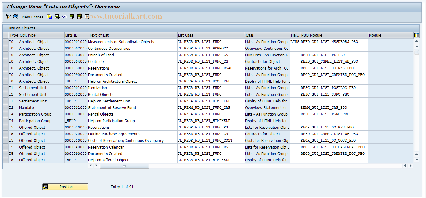 SAP TCode RECAWBLIST - Overview Lists per Object Type