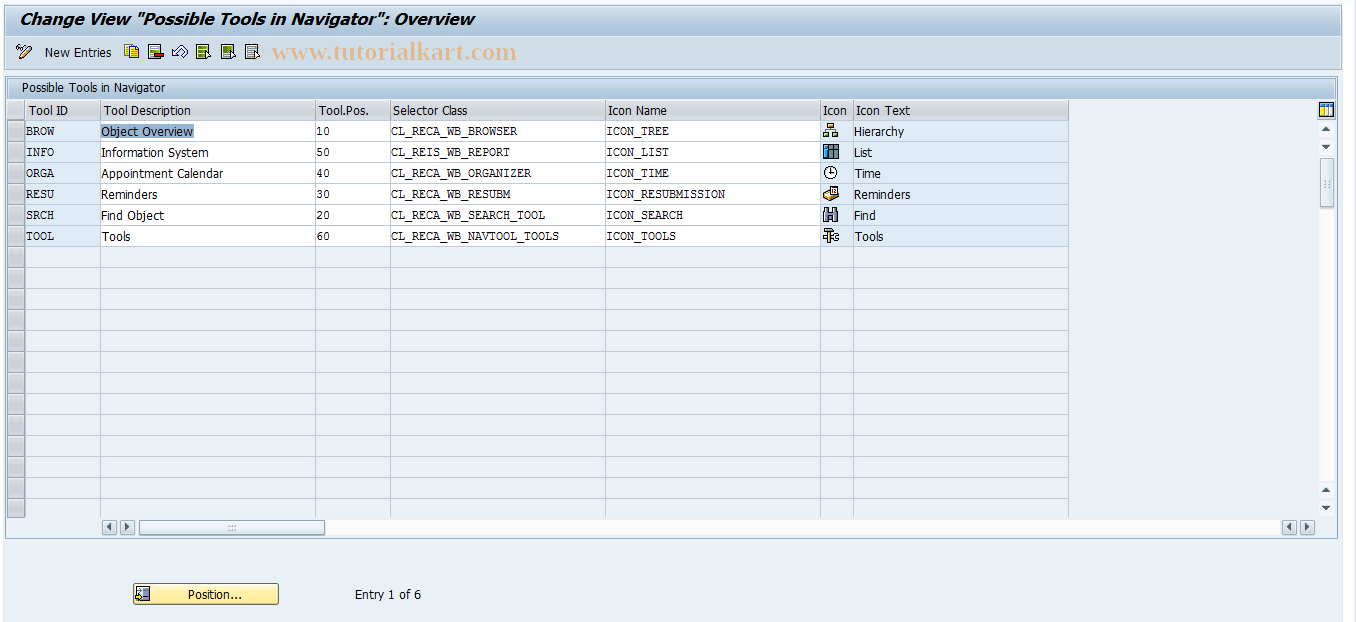 SAP TCode RECAWBNAVTOOL - Navigation Tools in Navigator