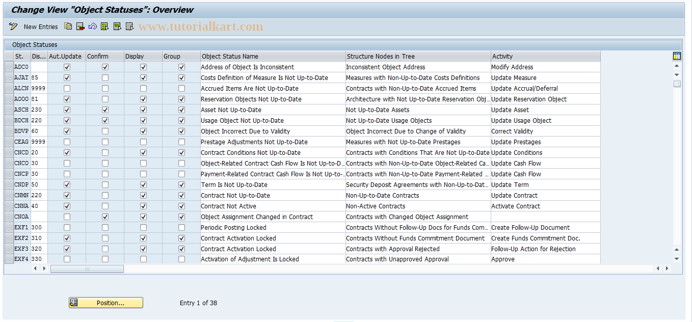 SAP TCode RECAYC - Object Statuses