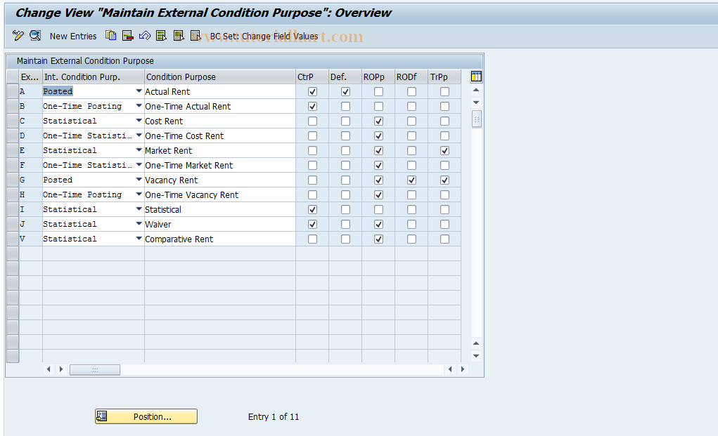 SAP TCode RECDCF - External Condition Purpose