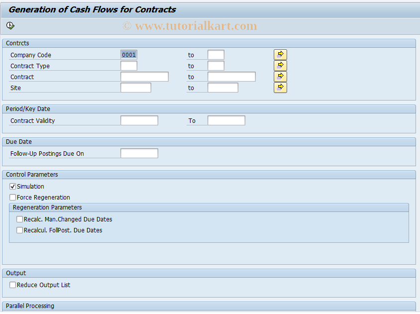 SAP TCode RECDCGOL - Cash Flow Update for Contract