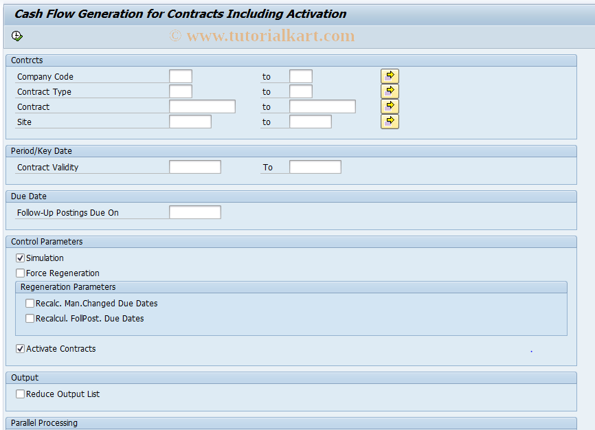 SAP TCode RECDCGOLACT - Activate CF Update Contract w/o LD