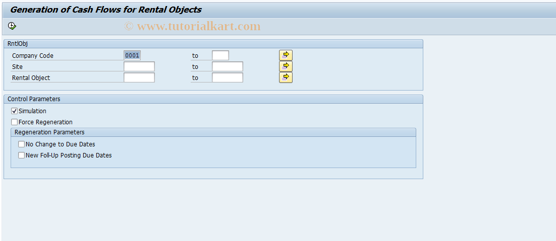 SAP TCode RECDCH - Update Cash Flow for Rental Object