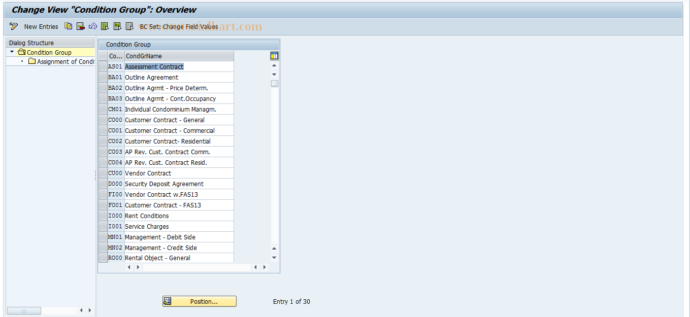 SAP TCode RECDCONDGROUPCOND - Maintain Condition  Groups, Assignment