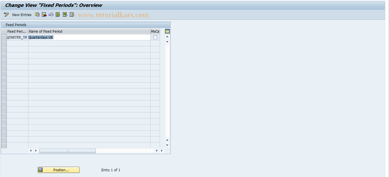 SAP TCode RECDFIXPER - Maintenance - Fixed Periods