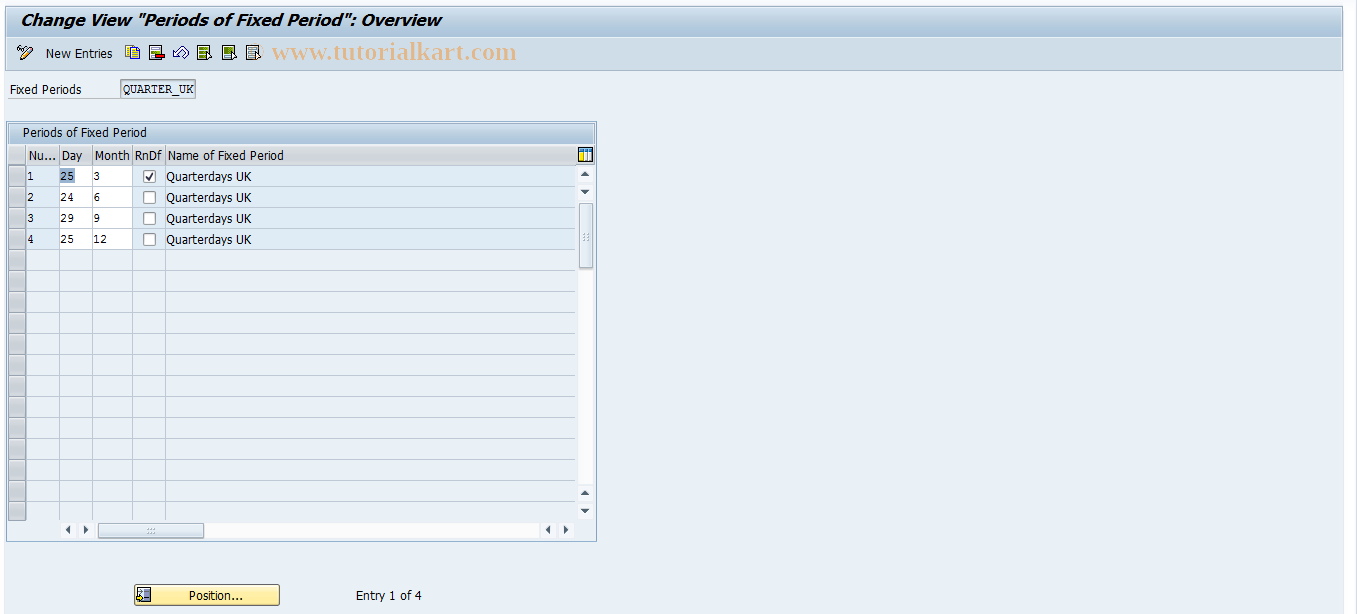 SAP TCode RECDFIXPERDATE - Maintenance- Periods of Fixed Period