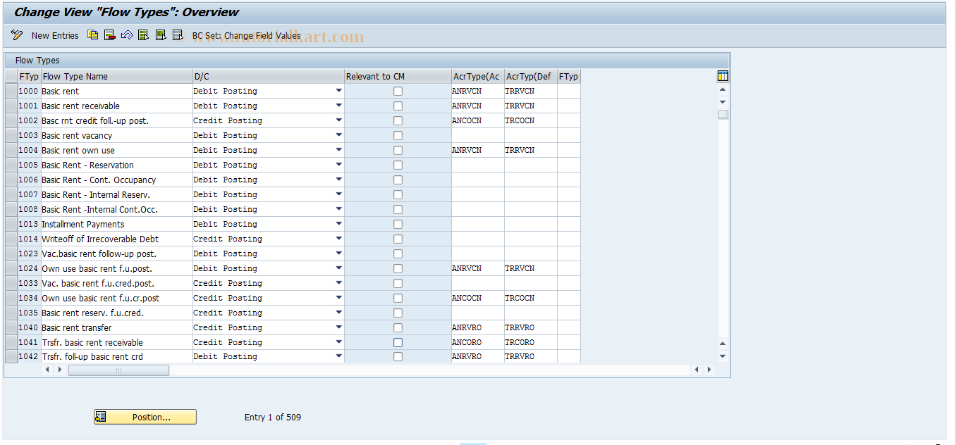 SAP TCode RECDFLOWTYPE - Maintain Flow Types