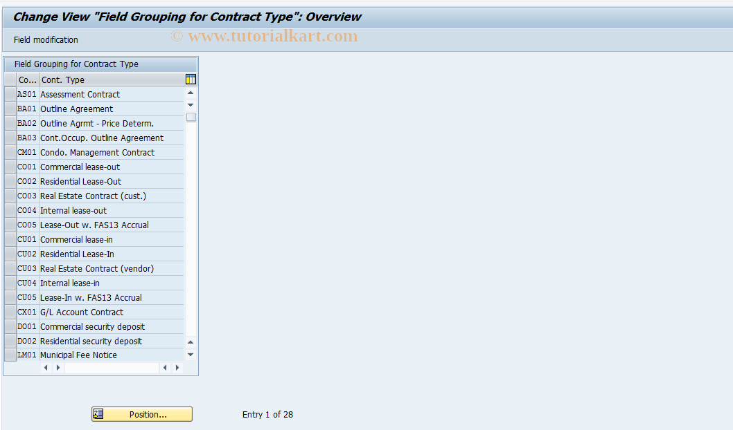 SAP TCode RECNAA - Contract Type Field Modification