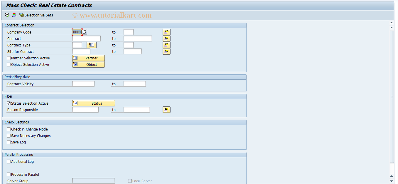 SAP TCode RECNCHECK - Mass Check: Contracts