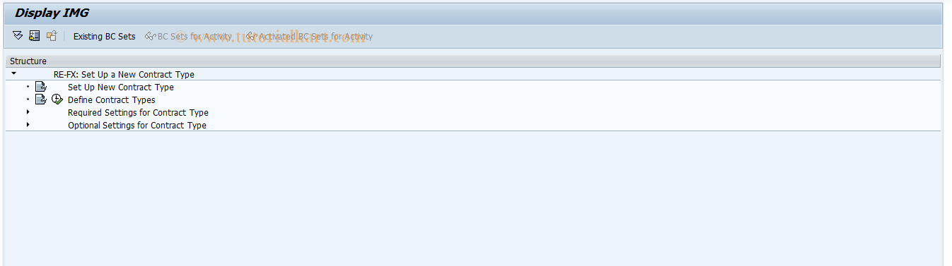 SAP TCode RECNCUST - Display Contract Types RE-FX IMG