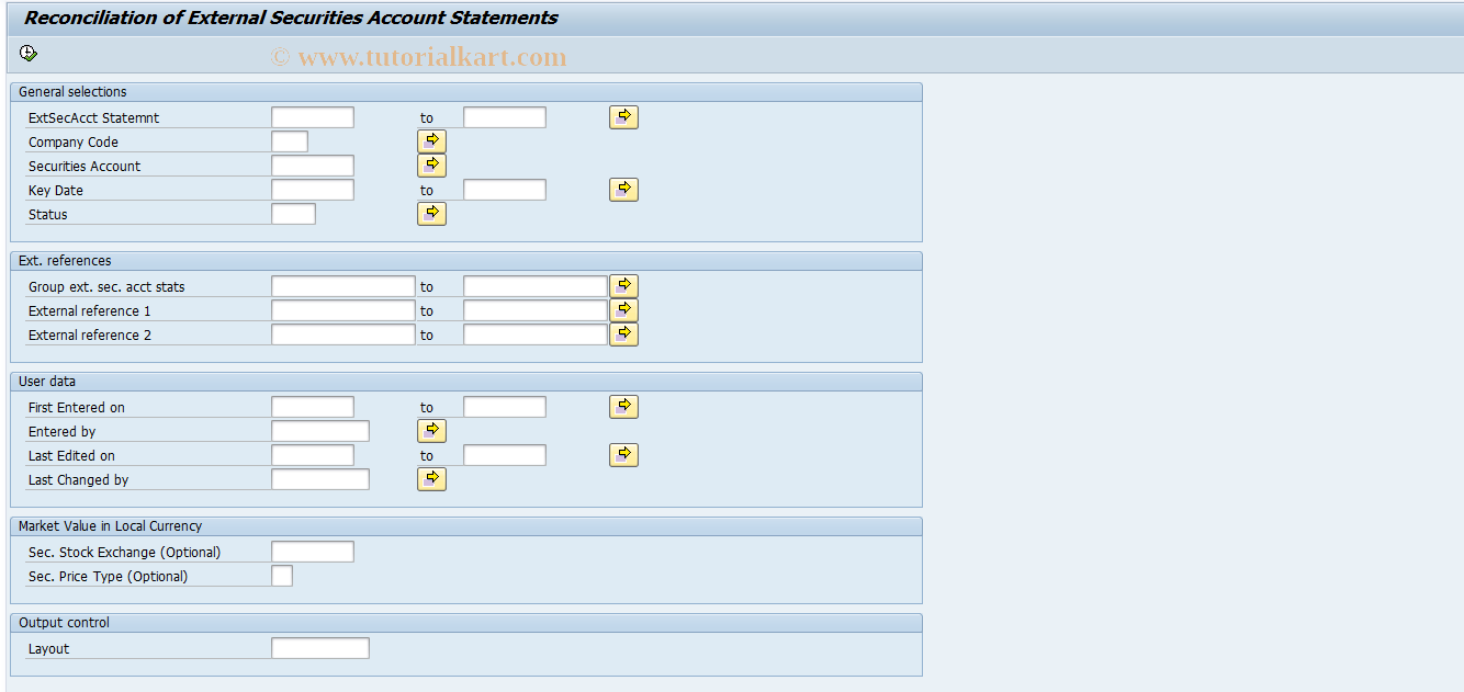 SAP TCode RECON2 - Reconcile External Sec. Account Statements