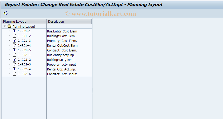 SAP TCode RECOPLCSTLAY02 - Change Cost Element Planning Layout
