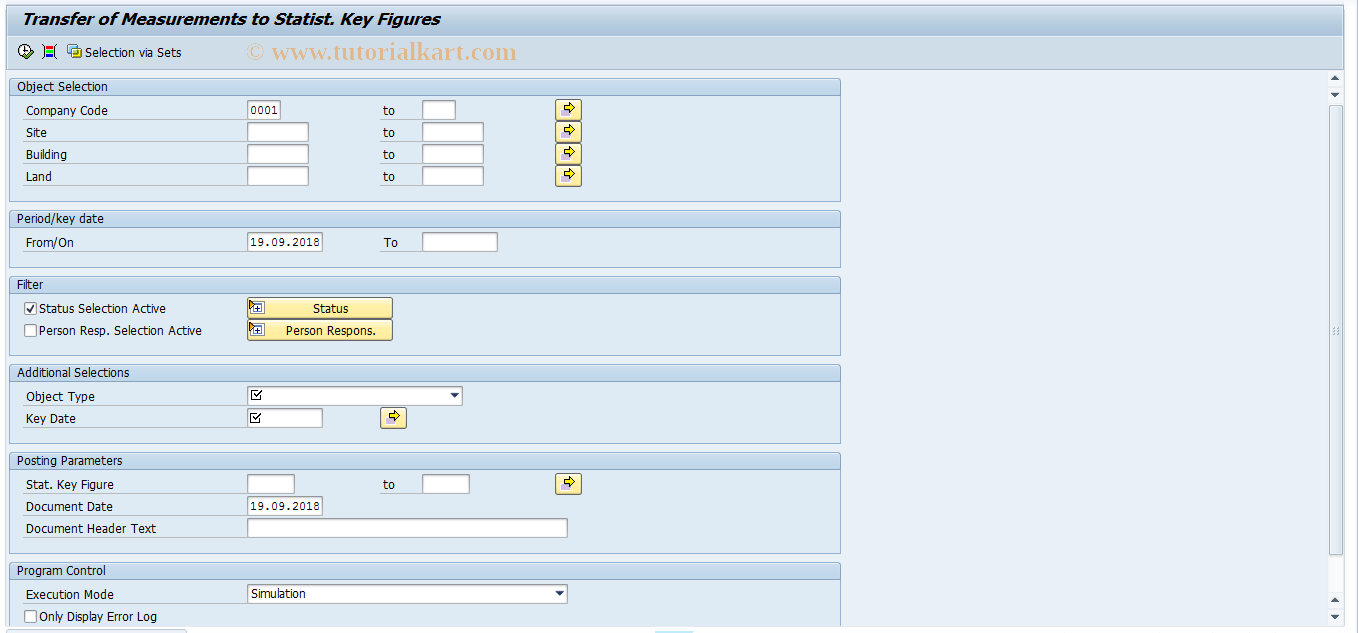 SAP TCode RECOSTKFBD - Transfer Measmt to  Statistical  Key Figure