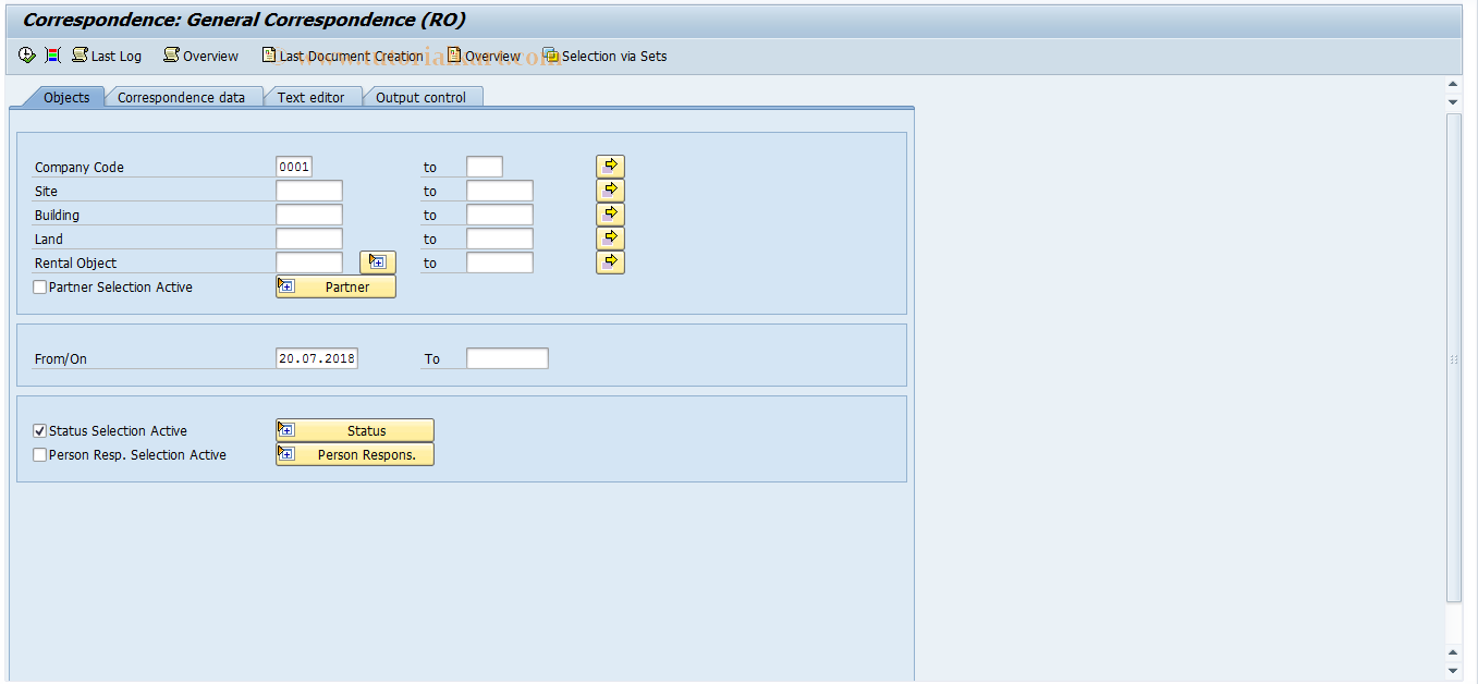 SAP TCode RECPA180 - General Correspondence (RO)