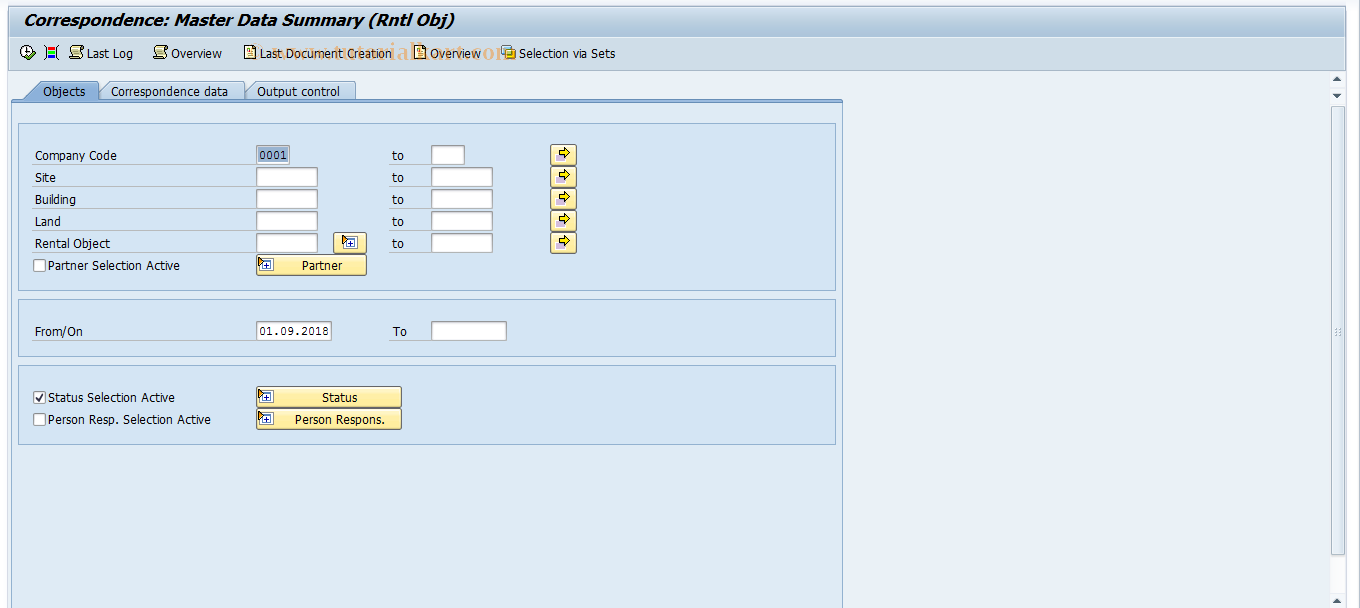 SAP TCode RECPA190 - Master Data Summary (Rental Object)