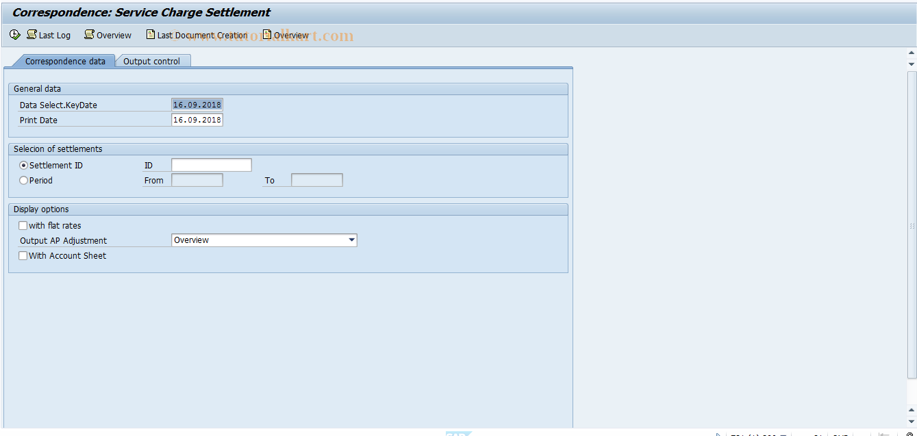 SAP TCode RECPA550 - Service Charge Settlement