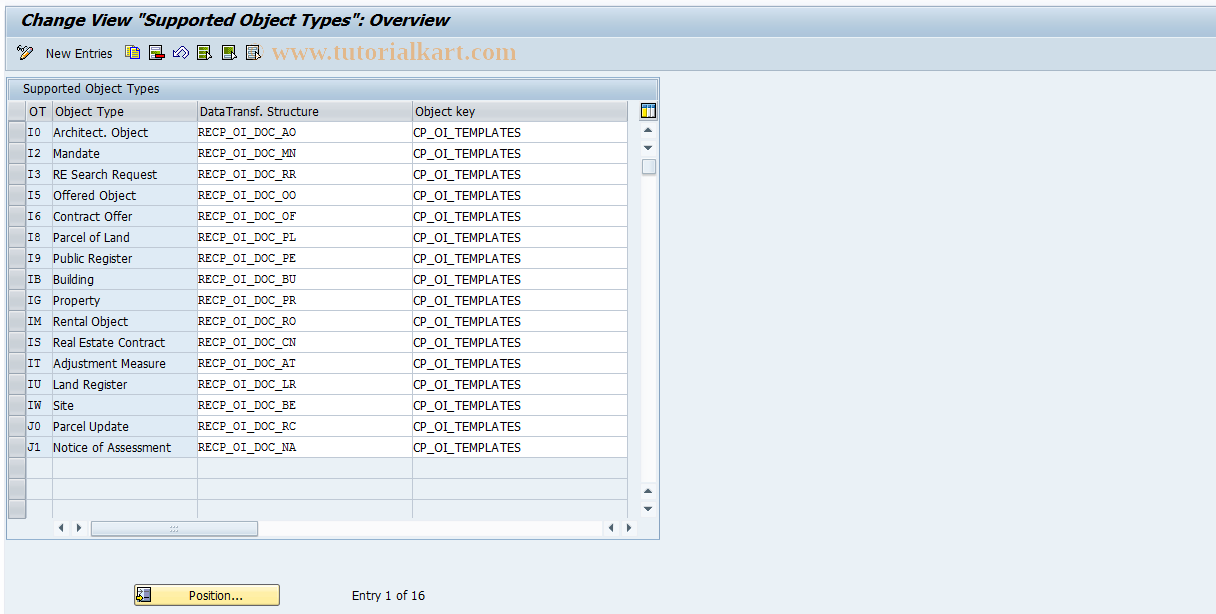 SAP TCode RECPYX - Supported Object Types