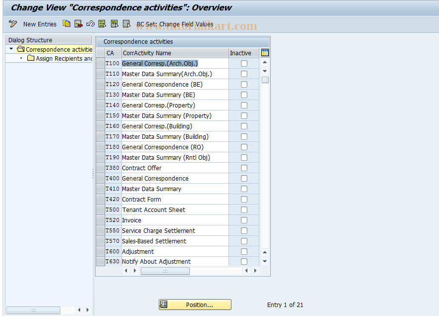 SAP TCode RECPZE - Correspondence activities