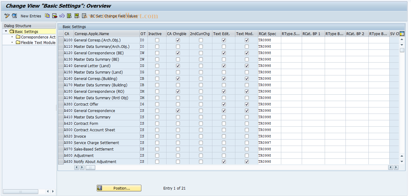 SAP TCode RECPZF - Correspondence Applications